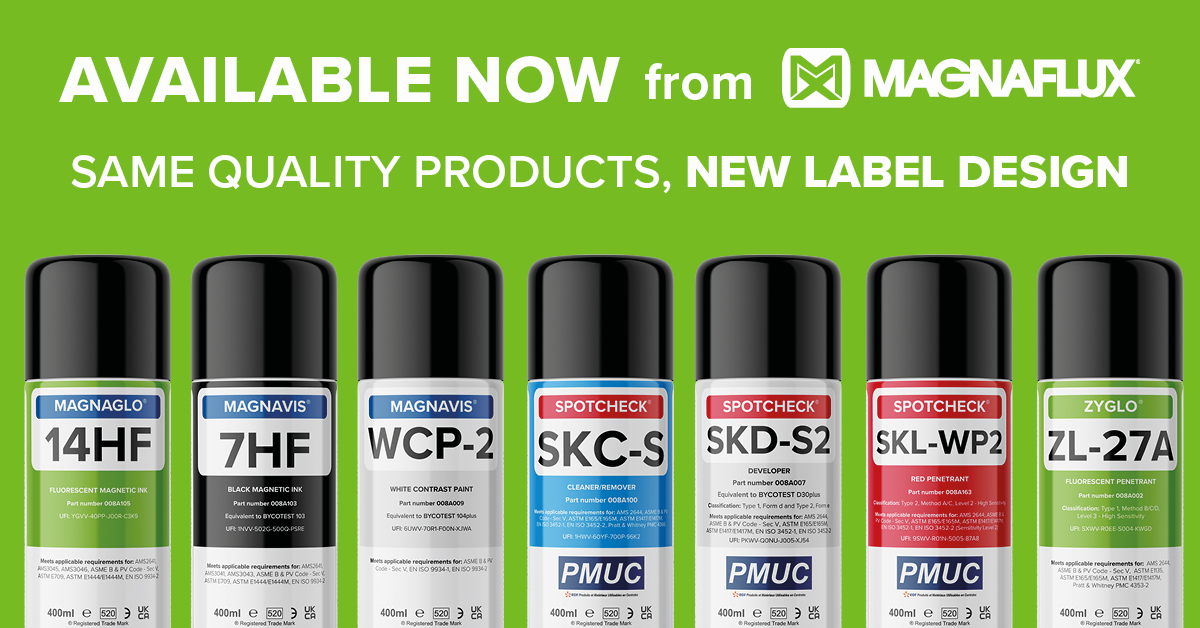 Magnaflux aerosol products - same quality products, new label design